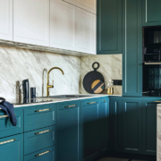 Luxury modern and vintage turquoise and white kitchen