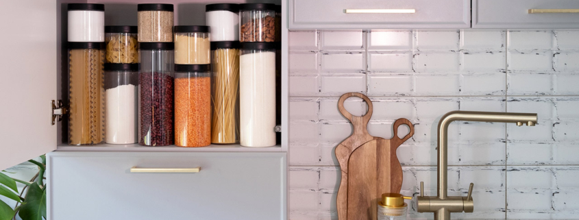 Organized kitchen pantry stock photo