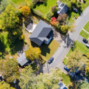 Houses with rooftop views in a small American town community